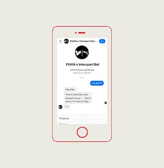 Cover für das Beispielvideo einer Konversation mit dem PUMA X Intersport Chatbot auf Facebook